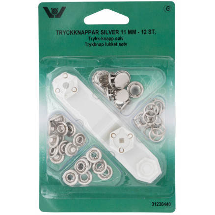 Jersey Trykknapper 11mm Sølv - 12 sæt