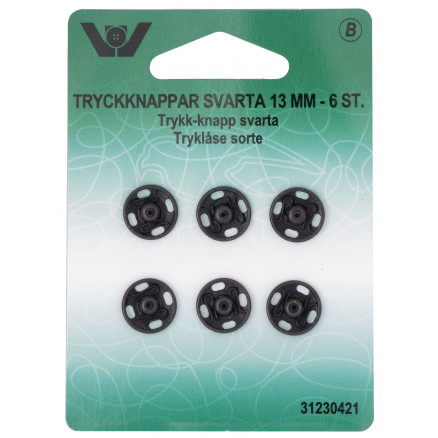 Tryklåse Sort 13 mm - 6 stk