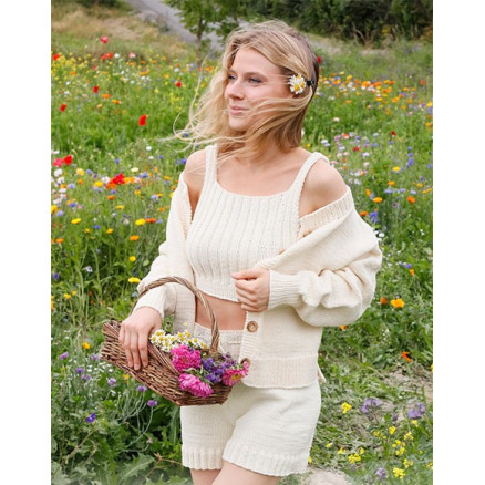 Prairie Rose Set by DROPS Design - Top og Shorts Sæt Strikkeopskrift str. S - XXXL