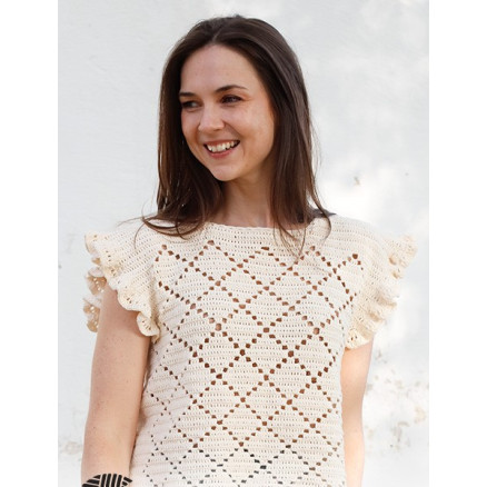 Harlequin Ruffles Top by DROPS Design - Top Hækleopskrift str. S - XXXL