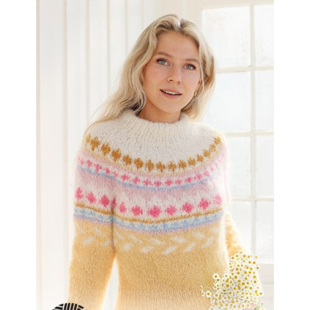 Lemon Meringue Sweater by DROPS Design - Bluse Strikkeopskrift str. S - XXXL