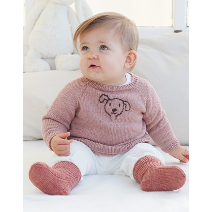 Woof Woof Sweater by DROPS Design - Baby Bluse Strikkeopskrift str. 0/1 mdr - 3/4 år