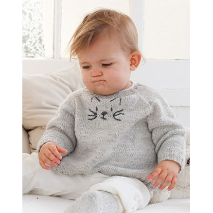 Meow Meow Sweater by DROPS Design - Baby Bluse Strikkeopskrift str. 0/1 mdr - 3/4 år