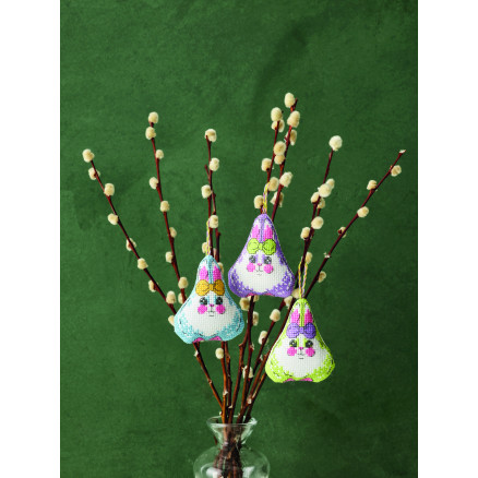Permin Broderikit Påskeharer m/sløjfe 3pk 6x7cm