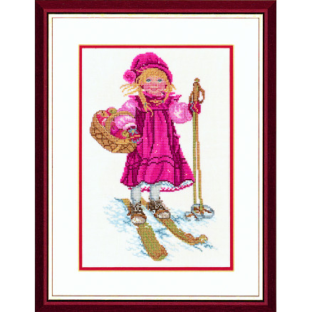Permin Broderikit Pige på ski 30x40cm