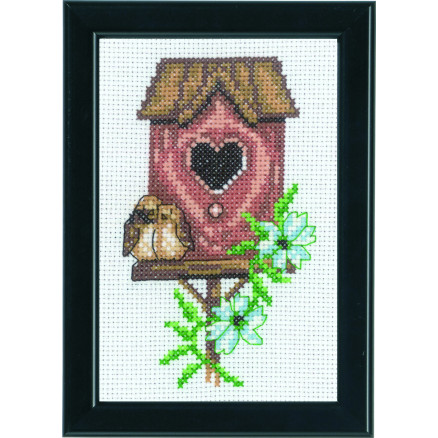 Permin Broderikit Fuglehuse Rosa 9x14cm
