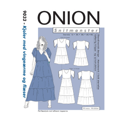 ONION Snitmønster 9033 Kjoler Med Vingeæreme Og Flæser Str. XL-5XL