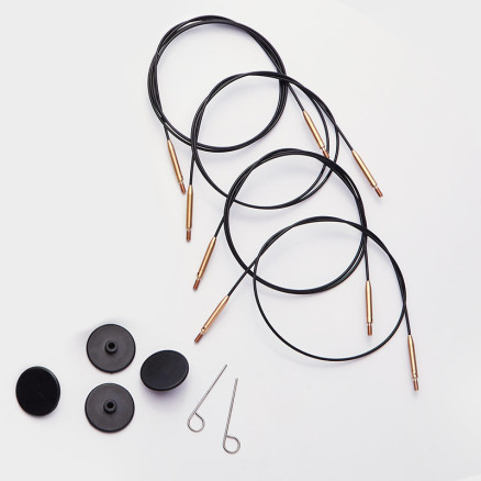 KnitPro Wire / Kabel til Udskiftelige Rundpinde 76 cm (Bliver 100cm inkl. pinde) Sort m/ guld samling
