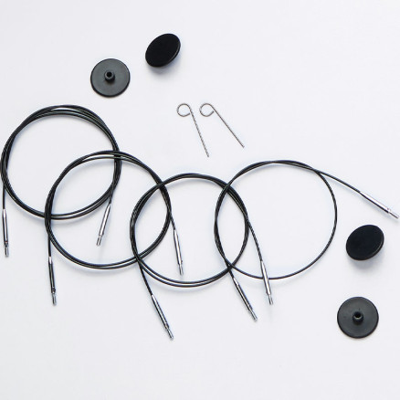 KnitPro Wire / Kabel (Swivel) til Udskiftelige Rundpinde 56 cm (Bliver 80cm inkl. pinde) Sort m/ sølv samling