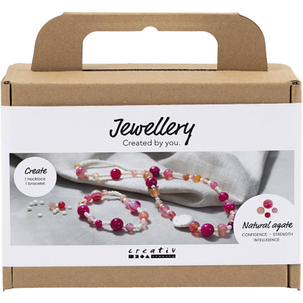 Mini DIY Kit Smykker, Halskæde og armbånd, pink, 1 pk.