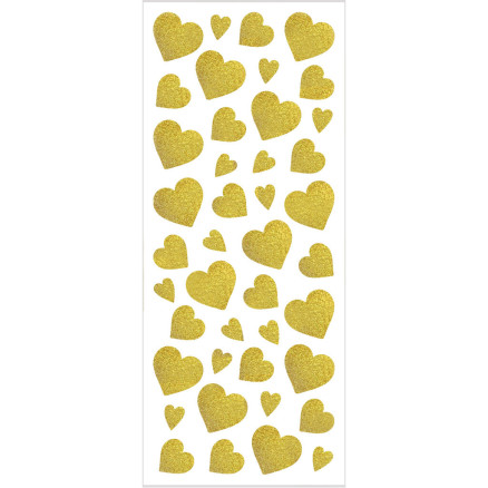Glitterstickers, hjerter, ark 10x24 cm, guld, 2ark/ 1 pk.