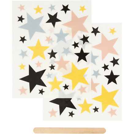 Rub on stickers, stjerner, ark 12,2x15,3 cm, 1 pk.