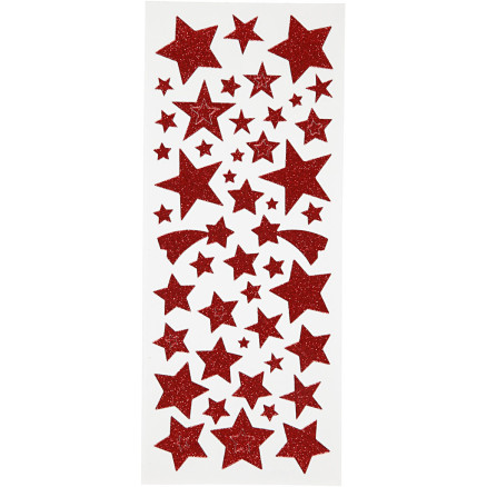 Glitterstickers, stjerner, ark 10x24 cm, rød, 2ark/ 1 pk.