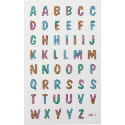 Glitterstickers, bogstaver, ark 10x16 cm, 1 ark