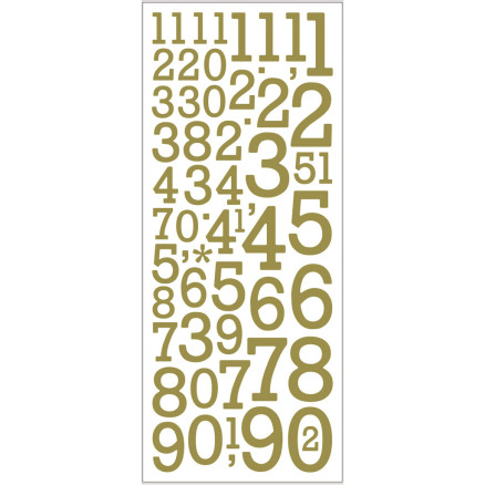 Glitterstickers, tal, ark 10x24 cm, guld, 2ark/ 1 pk.