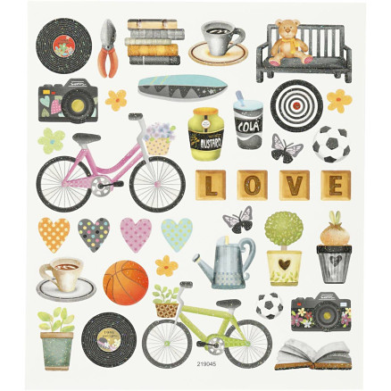 Stickers, fritid, ark 15x16,5 cm, 1 ark
