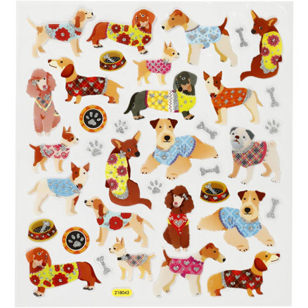 Stickers, hunde, ark 15x16,5 cm, 1 ark