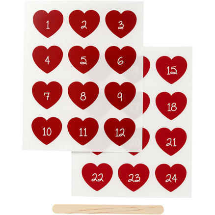 Rub on stickers, kalendertal, H: 32 mm, B: 28 mm, ark 12,2x15,3 cm, rød, 1 pk.