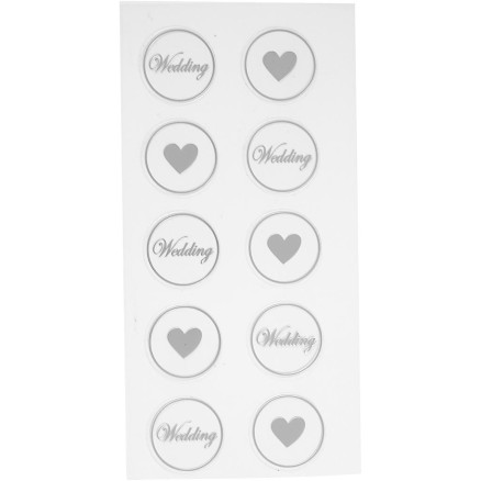 Stickers, hjerte - wedding, diam. 25 mm, ark 7,8x15,5 cm, sort, 2ass. ark/ 1 pk.