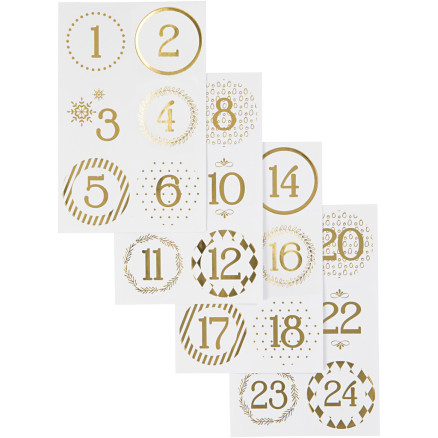 Kalendertal, diam. 40 mm, ark 9x14 cm, guld, hvid, 4ark/ 1 pk.