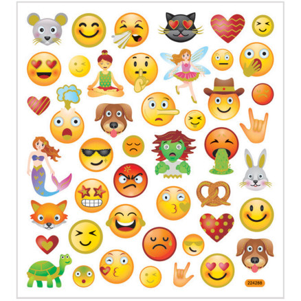 Stickers, emojis, ark 15x16,5 cm, 1 ark