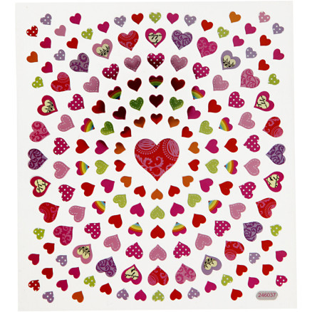 Stickers, små hjerter, ark 15x16,5 cm, 1 ark
