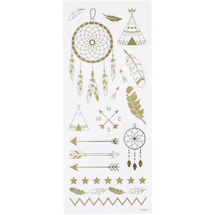 Stickers, indianer, ark 10x24 cm, guld, 1 ark