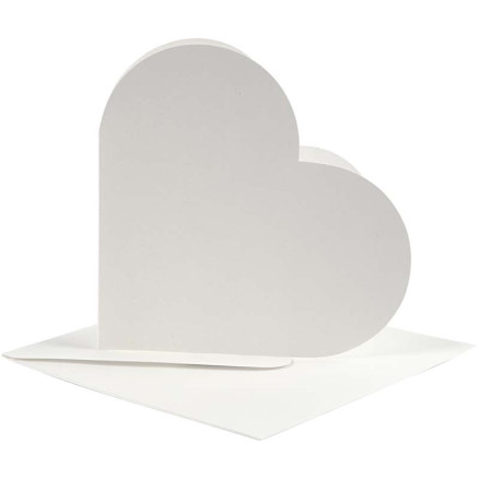 Hjertekort, kort str. 12,5x12,5 cm, kuvert str. 13,5x13,5 cm, råhvid, 10sæt/ 1 pk.