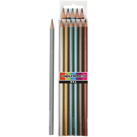 Colortime Farveblyanter, L: 17,45 cm, mine 3 mm, metallicfarver, 6stk./ 1 pk.