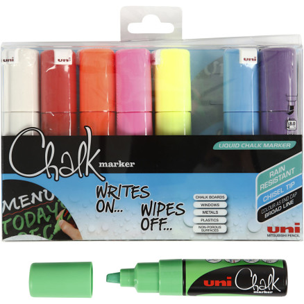 Chalk Marker, ass. farver, streg 8 mm, 8 stk./ 1 pk.