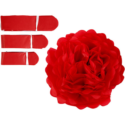 Papirpomponer, diam. 20+24+30 cm, 16 g, rød, 3stk./ 1 pk.