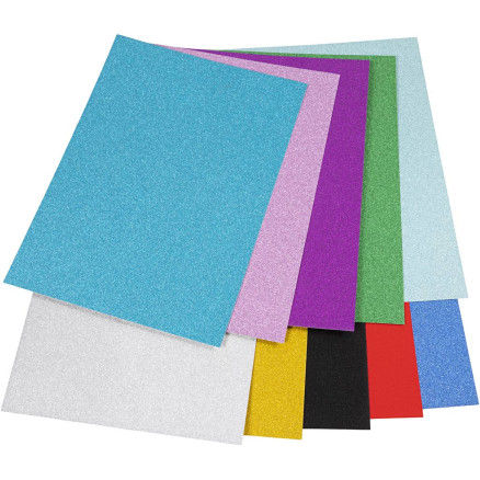 Glimmerkarton, A4, Farve kan variere, 250 g, 10ark/ 1 pk.