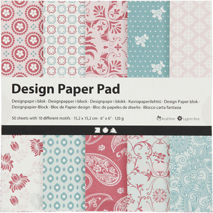 Designpapir i blok, ark 15,2x15,2 cm, 120 g, rosa, 50ark/ 1 pk.