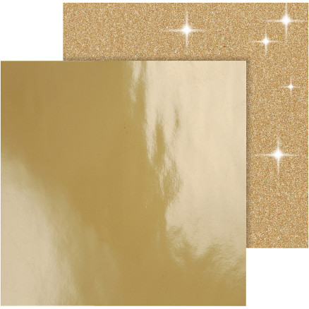 Designpapir , ark 30,5x30,5 cm, 120+128 g, guld, 2ark/ 1 pk.