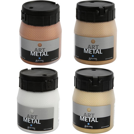 Hobbymaling Metallic, kobber, lys guld, mellem guld, sølv, 4x250ml/ 1 pk.