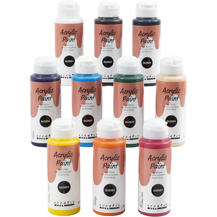 Akrylmaling Blank, ass. farver, 10x120ml/ 1 pk.