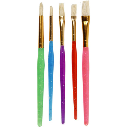 Børnepensler, L: 14-16 cm, B: 5-10 mm, flad,rund, ass. farver, 5stk./ 1 pk.