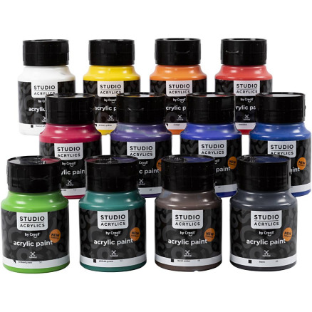 Creall Studio Akrylmaling, 12x500ml - Ass. Farver