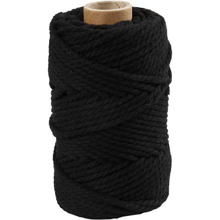 Macramé reb, L: 55 M, diam. 4 mm, sort, 330g/ 1 rl.