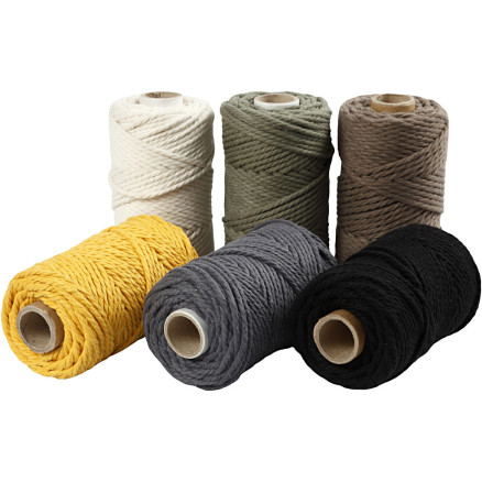 Macramé reb, L: 55 M, diam. 4 mm, ass. farver, 6x330g/ 1 pk.