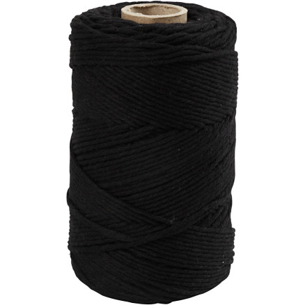 Macramé snor, L: 198 M, diam. 2 mm, sort, 330g/ 1 rl.