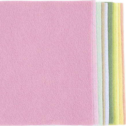 Hobbyfilt, A4, ark 210x297 mm, tykkelse 2 mm, pastelfarver, 10stk./ 1 pk.