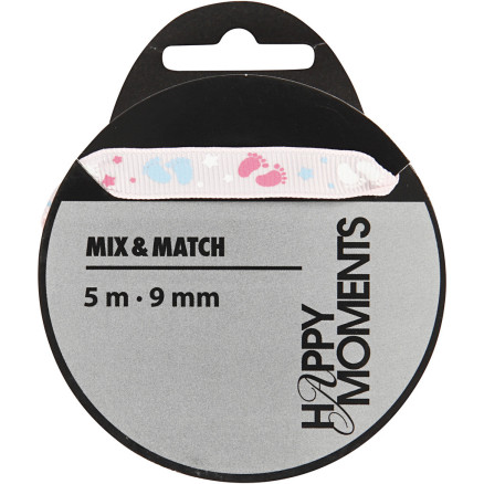 Rosa Dekorationsbånd med Stjerner - 5m Grosgrain