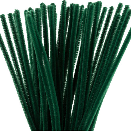 Chenille, L: 30 cm, tykkelse 6 mm, mørk grøn, 50stk./ 1 pk.