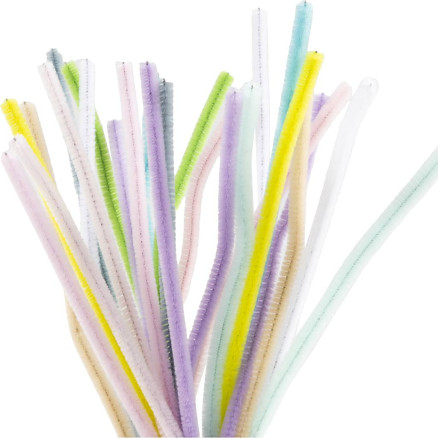 Chenille, L: 30 cm, tykkelse 6 mm, pastelfarver, 25ass./ 1 pk.