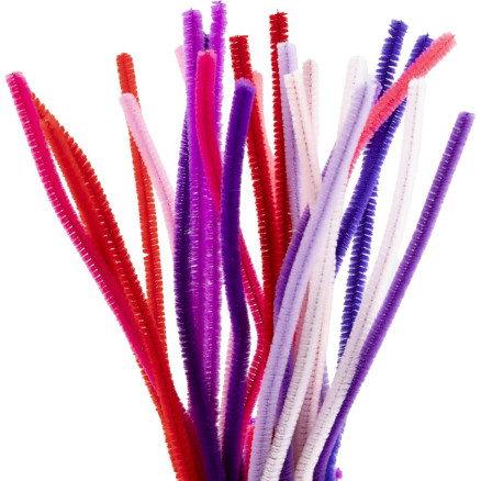 Chenille, L: 30 cm, tykkelse 6 mm, lilla/pink harmoni, 25stk./ 1 pk.