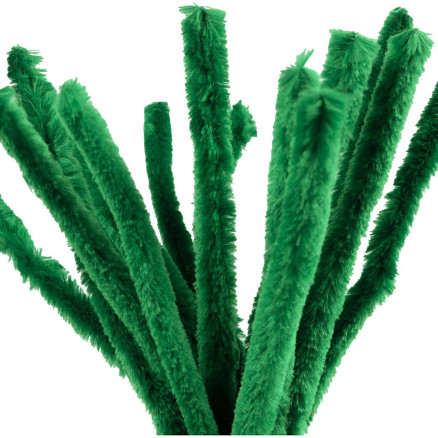 Chenille, L: 30 cm, tykkelse 15 mm, mørk grøn, 15stk./ 1 pk.
