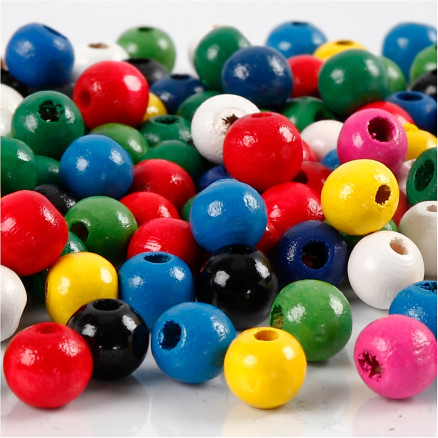 Træperler Mix - 8 mm, 15g i Ass. Farver til DIY Projekte