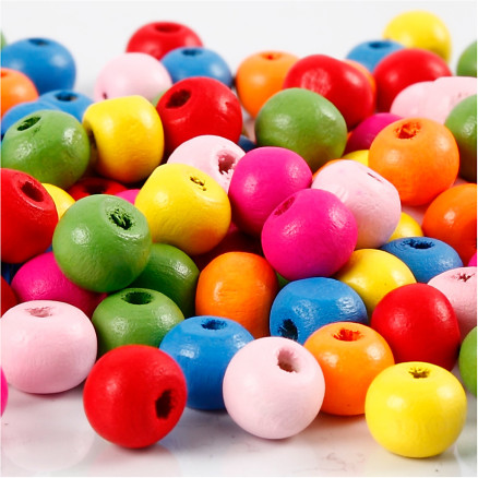 Træperlemix, diam. 8 mm, hulstr. 1,5-2 mm, ass. farver, 16g/ 1 pk.