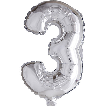 Folieballon, 3, H: 41 cm, sølv, 1 stk.